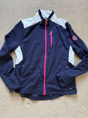Lauren Active - Ralph Lauren Navy & White Athletic Zip Jacket with Pink Accents